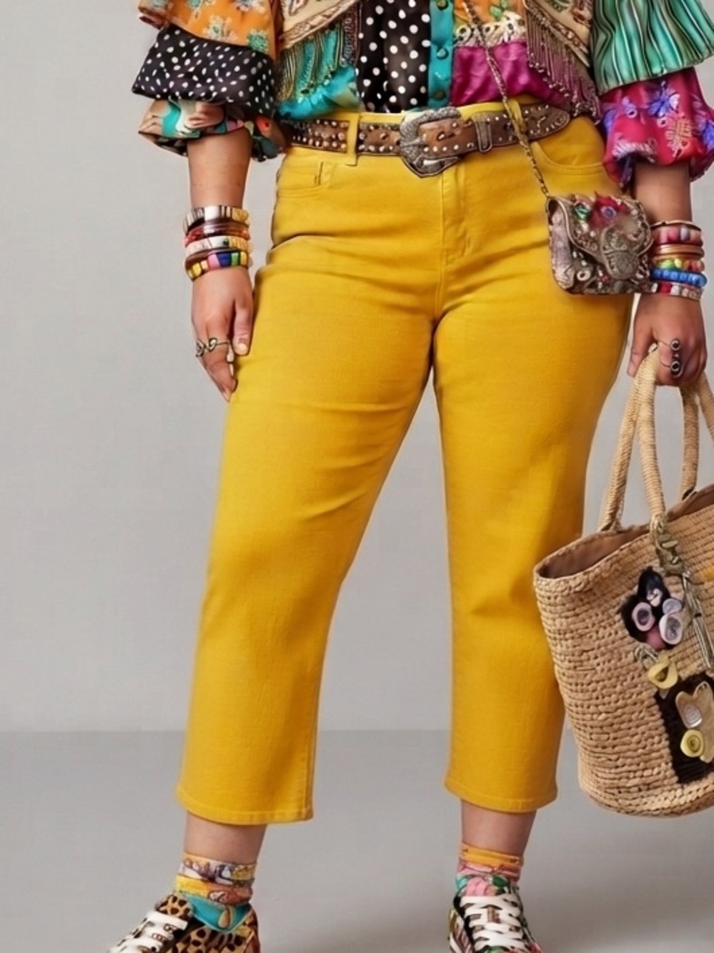 89th & Madison Vibrant Yellow Stretch Pants straight Fit Cropped Trousers Size 6